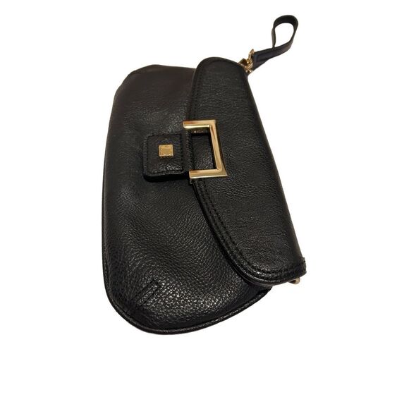 Liz Claiborne Black Faux Leather Wristlet Purse Clutch Wallet with Strap - Picture 1 of 15